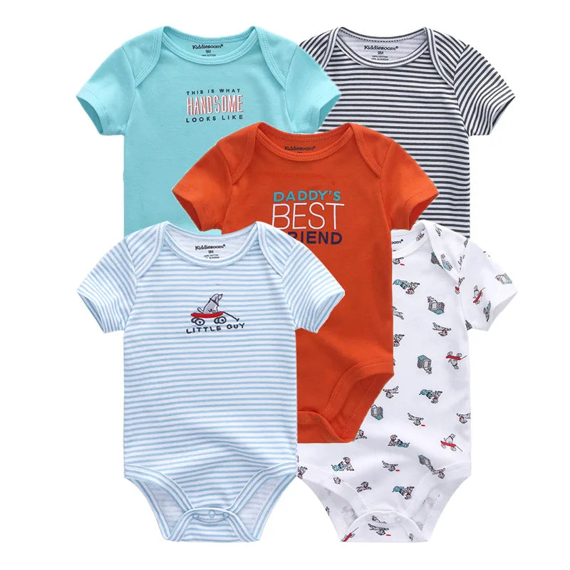 5 Piece Unisex Bodysuits 100% Cotton