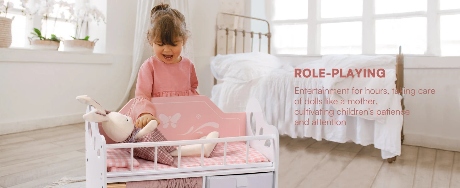 Wooden Baby Doll Crib Fits Dolls up to 21" for Girls 3+