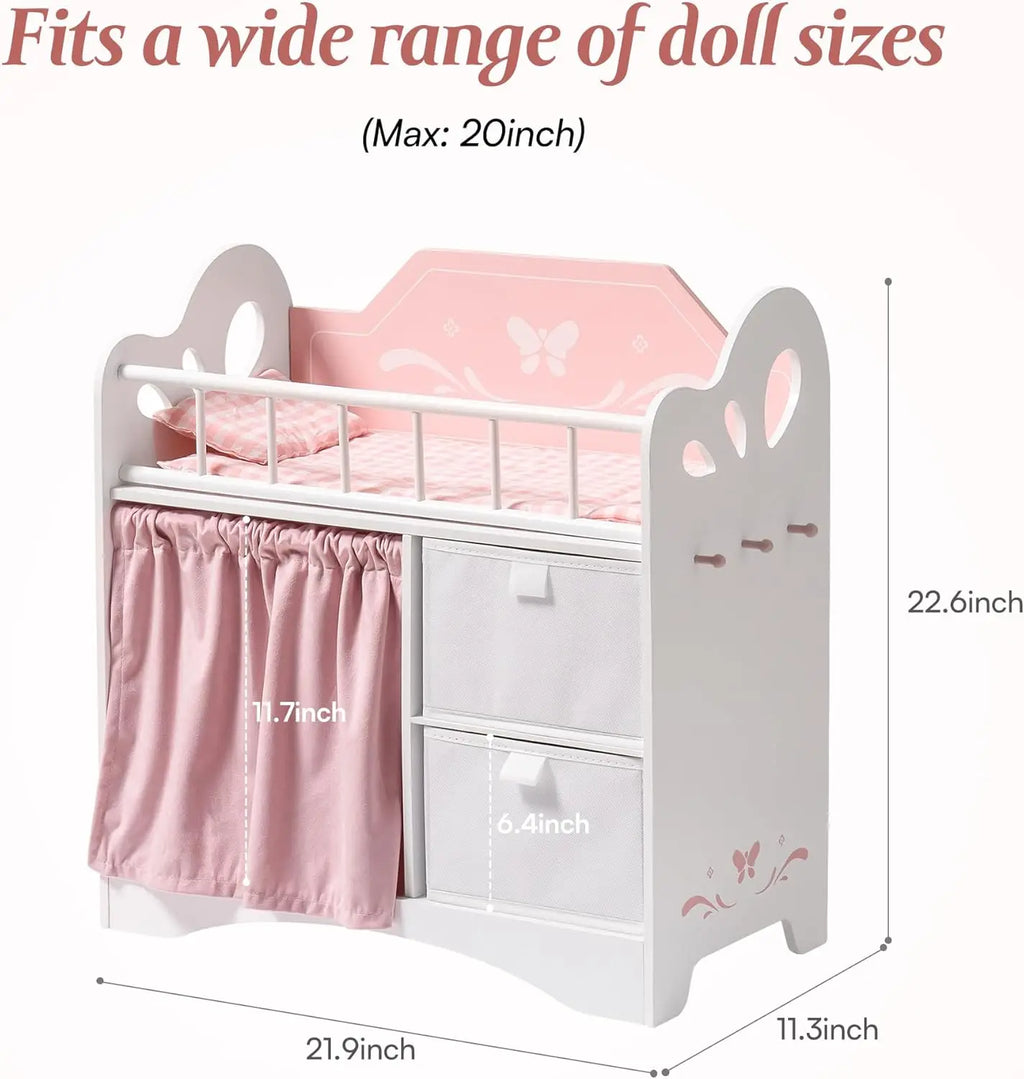 Wooden Baby Doll Crib Fits Dolls up to 21" for Girls 3+