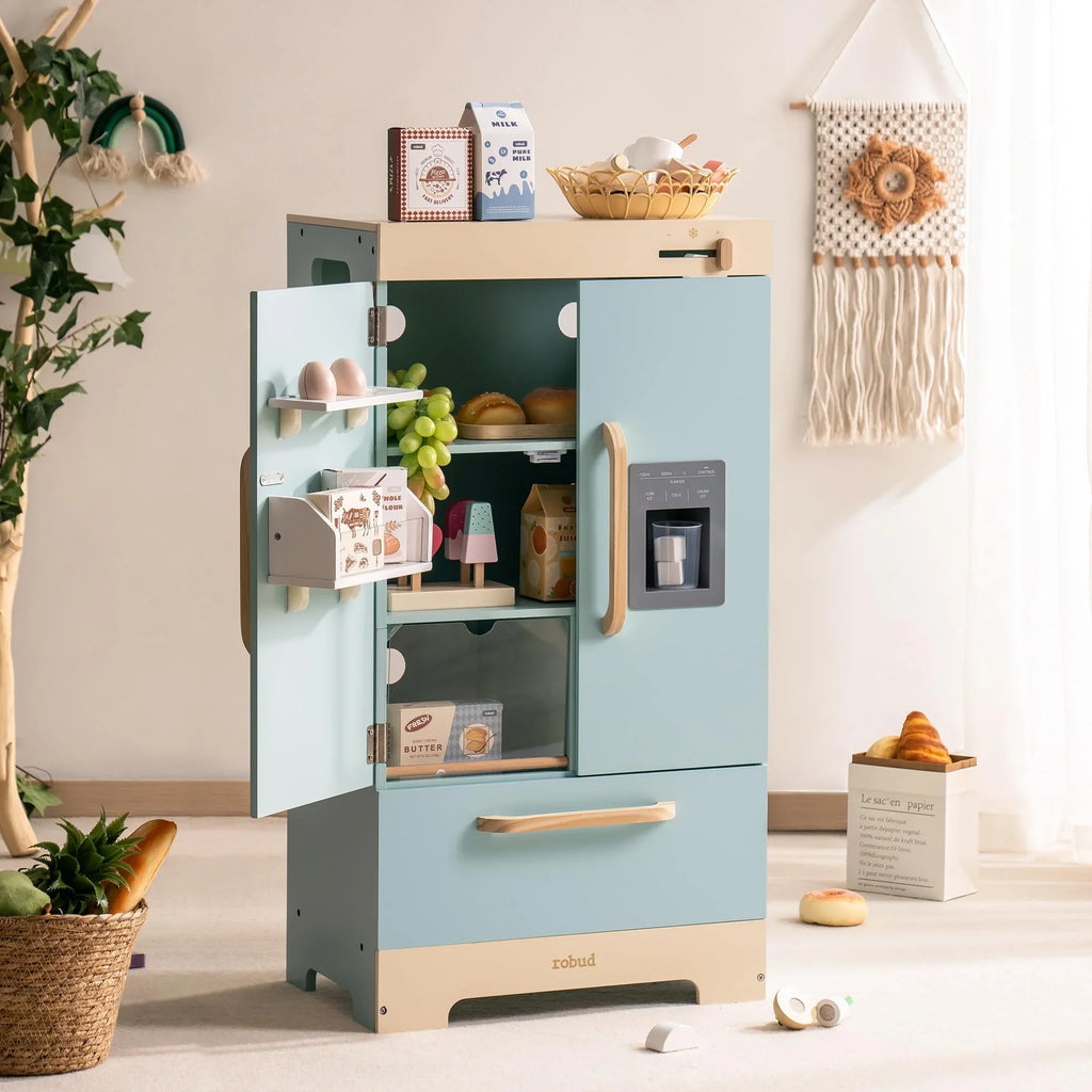 Toy Kitchen Refrigerator with Ice Dispenser for Ages 3+Blue