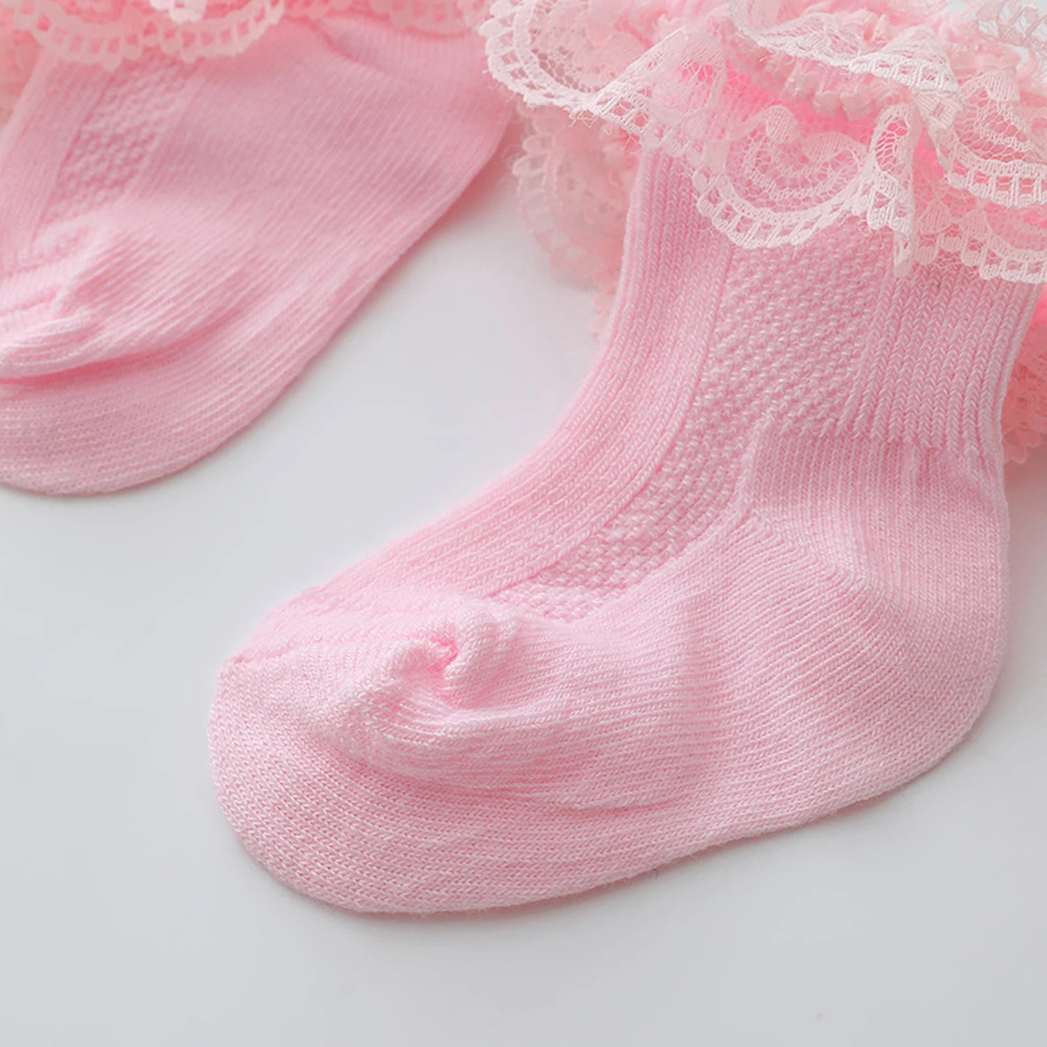 5 pairs of double layered lace-trimmed socks for baby girls