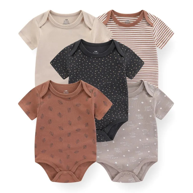 5 Piece Unisex Bodysuits 100% Cotton